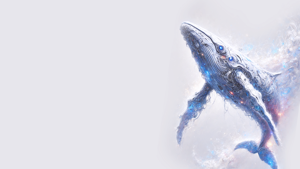A luminous digital whale representing intelligence, movement, and collective possibility